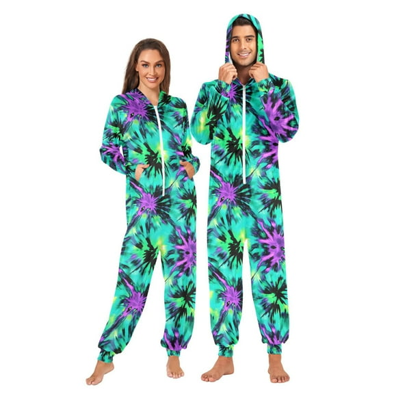 joogoo Green Tie Dye Unisex Adults Onesies Pajamas Jumpsuits L
