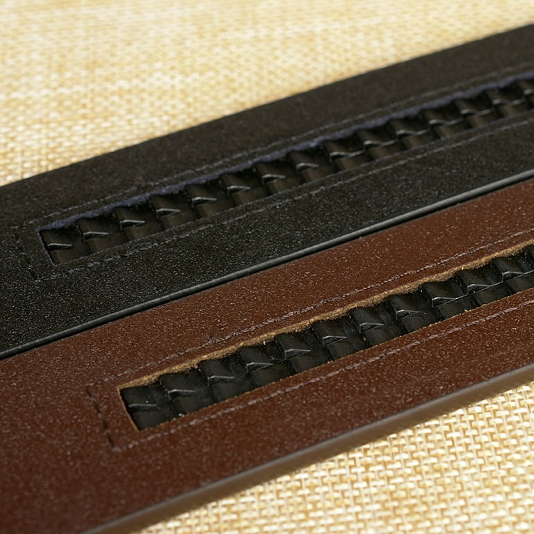  PDGJG Men Belt Cow Genuine Leather Business Metal Automatic  Buckle Ratchet Black Dark Brown Belts (Color : Black, Size : 120 cm) :  Clothing, Shoes & Jewelry