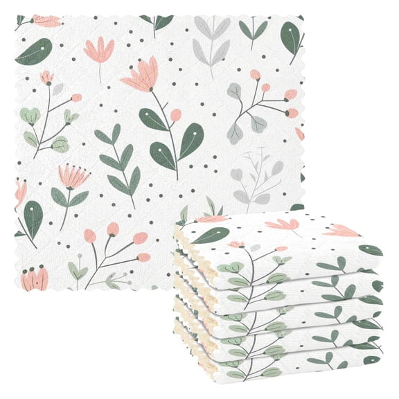 6 Pieces of Kitchen Towels 11x11Inch Kitchen Dish Cloths Kitchen Dish Towels Reuseable Cleaning Cloths Line Flower