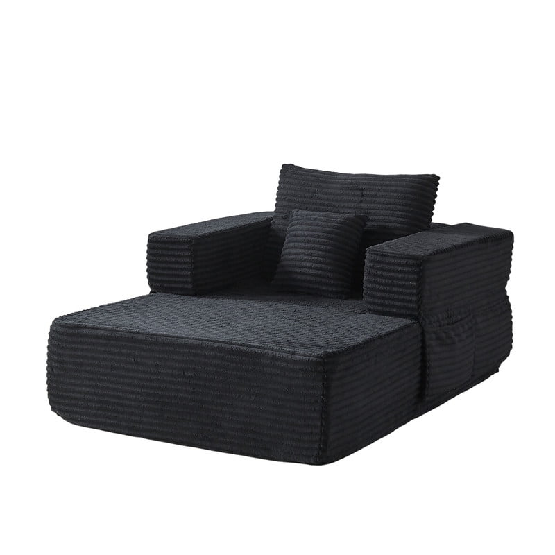 Single-Seater Upholstered Lazy Sofa, Floor Lounge Chair with Back Cushion & Throw Pillow, Oversized Chaise Lounge with Pockets