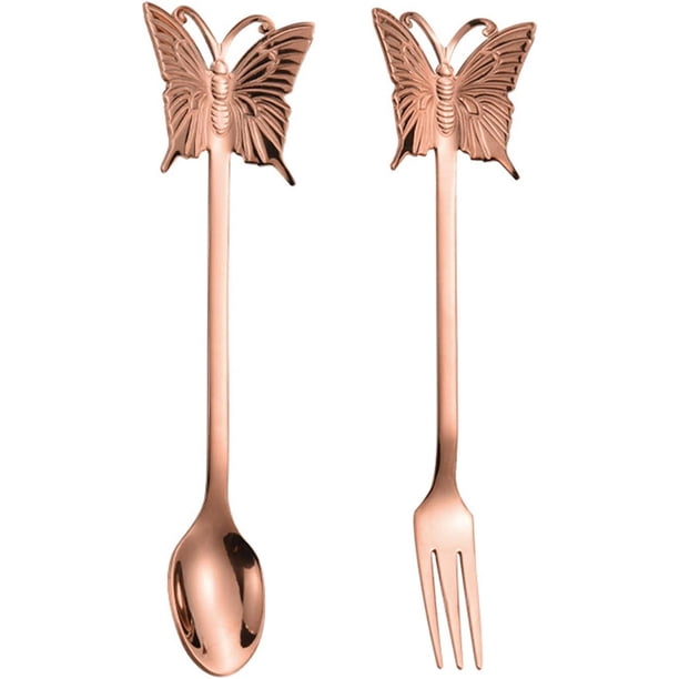 Queilt 2 Pieces Stainless Steel Butterfly Shape Coffee Spoons Fruit ...