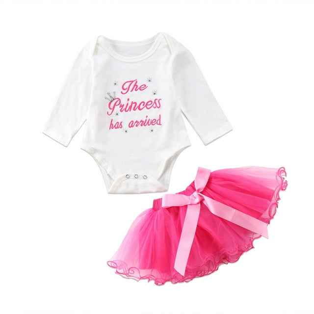 ITFABS Girls Lovely 2Pcs Romper Set, Long Sleeve Top with Solid Tulle Skirt