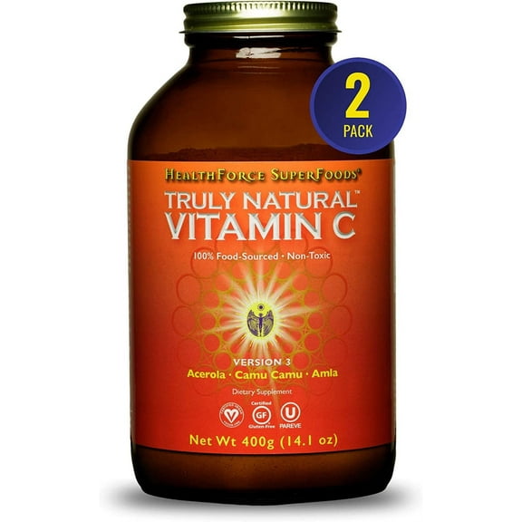 HealthForce SuperFoods Truly Natural Vitamin C - Immune Support Supplement with Camu Camu Berry - Vitamin C Supplement for Immune Health - Vegan, Non-GMO - 400 Grams, 67 Servings (Pack of 2)