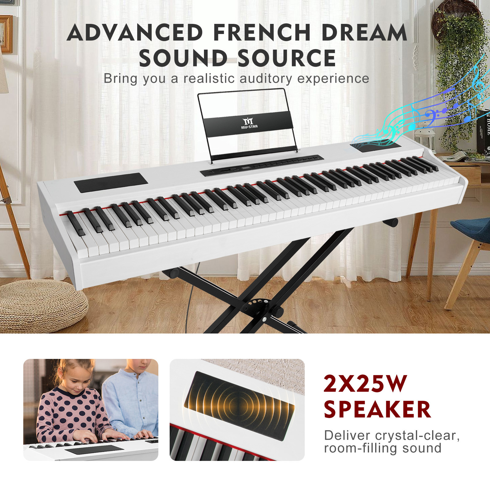 White 88Keys Electric Digital Piano Keyboards Fully Weighted Hammer Action with Sustain Pedal,Stand,Portable Case