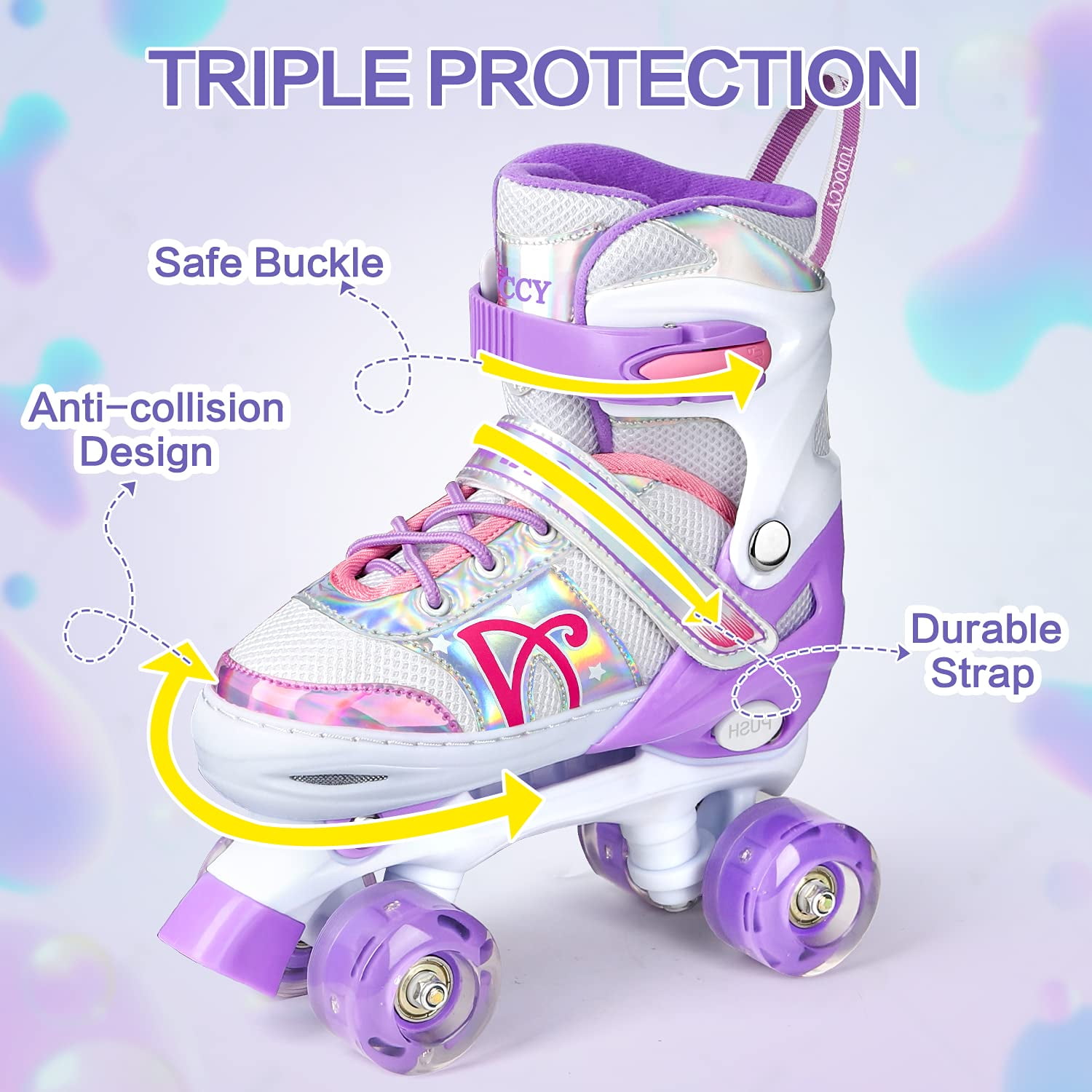 weituo Women's Adjustable Glow-In-The-Dark Roller Skates, Purple