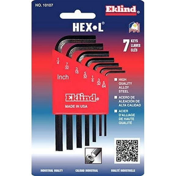Eklind 10107 7-Piece SAE Hex-L Short Key Set 5/64"-1/4"