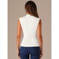 thumbnail image 3 of DARING DIVA Knit Ribbed Sleeveless Mock Neck Blouse XS Beige White, 3 of 6