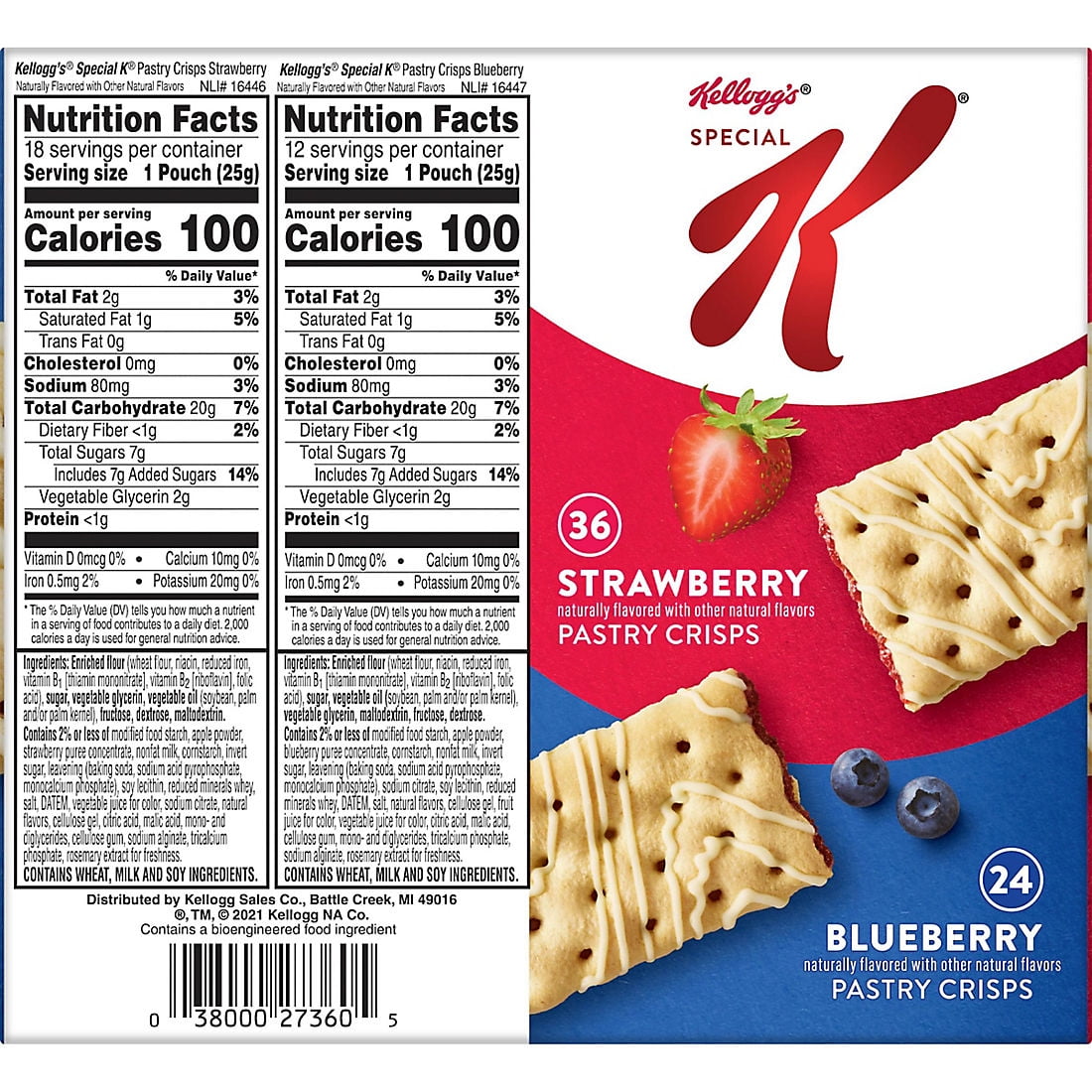 Kellogg's Special K Pastry Crisps, Breakfast Bars, 100 Calorie Snacks, Variety Pack, 60 Crisps Box,
