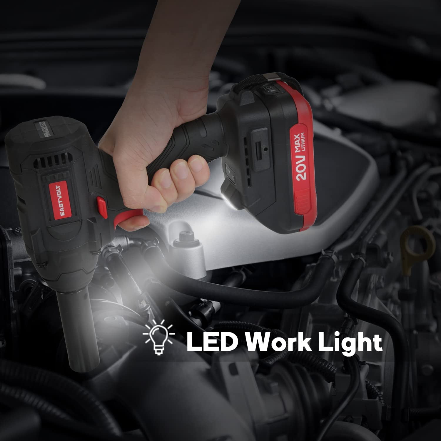 Eastvolt 20V Cordless Impact Wrench, 250Ft-lbs High Torque Brushless Wrench Kit 2600 RPM, Battery Impact Driver with Fast Charger, LED Light, 4 Sockets, Belt Clip and Storage Box
