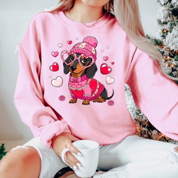 Cute Dachshund Valentine’s Day Sweatshirt, Dog Lover Valentine’s Sweatshirt, Dog Mom Valentine Sweatshirt, Dog Mom Valentine’s Day Sweatshirt