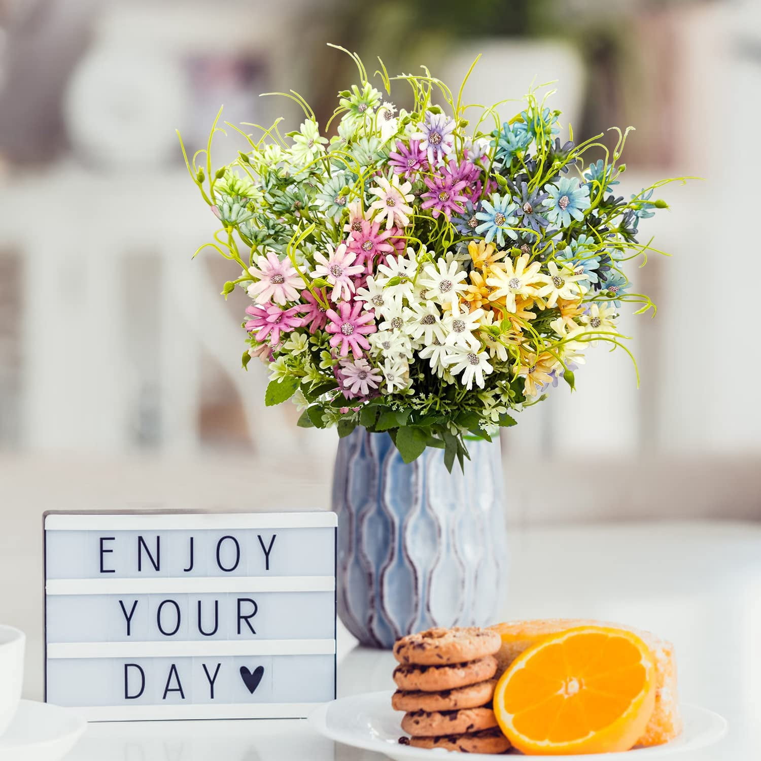Dalrosia 6PCS Wildflowers Artificial Flowers Outdoor Fake Daisy UV Resistant Silk Wild Flower Bouquets Bulk Faux Plants Plastic Greenery for Decoration vase Floral Arrangements Home Décor