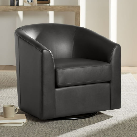 Studio 55D Barrel 30 3/4" Wide Dark Gray Faux Leather Swivel Chair