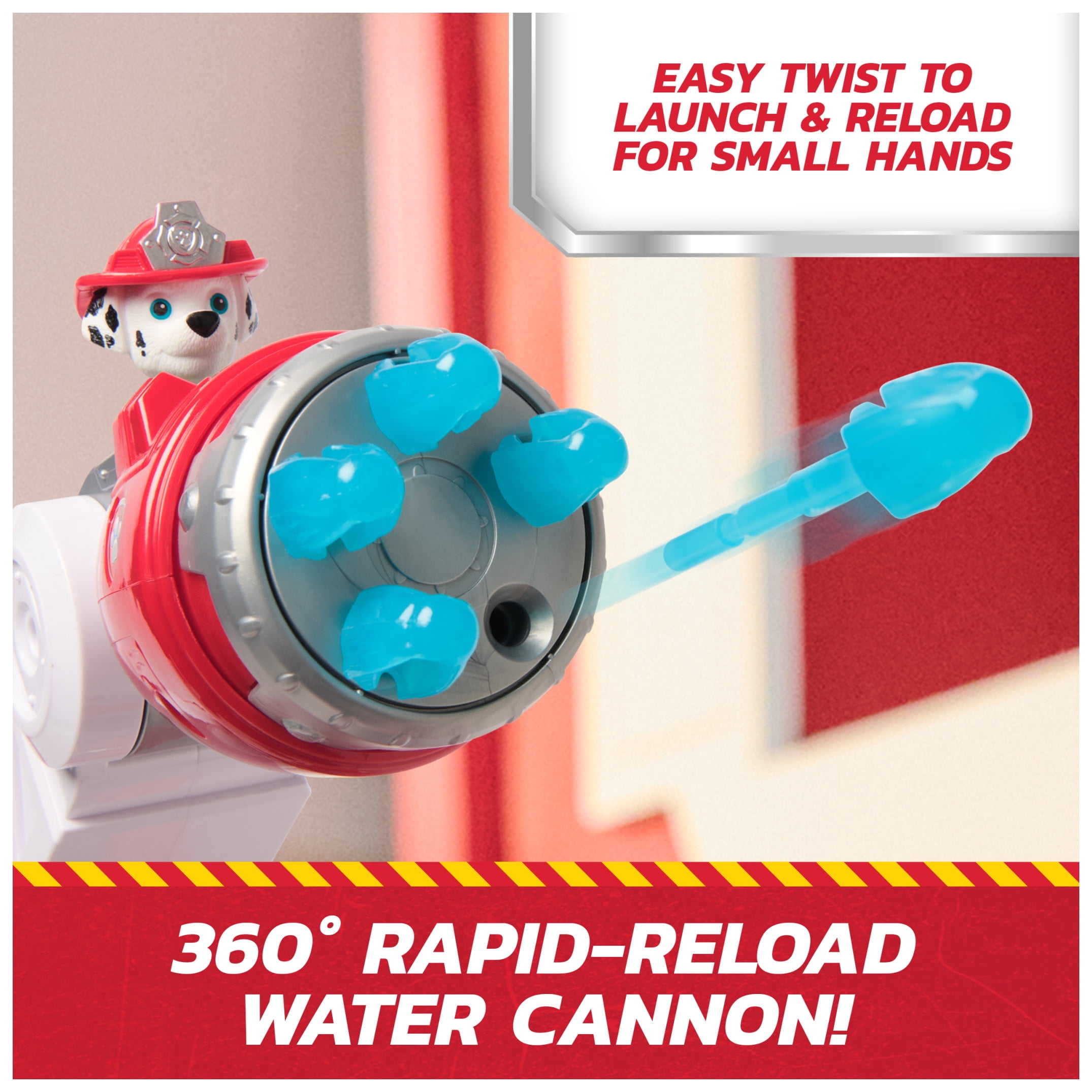 PAW Patrol Fire Rescue: Rapid Reload Fire Truck with Marshall, Projectile Launcher, Mini Vehicle & Sound Fx, for Kids 3+