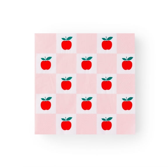 Bonjour Fête Apple Checkered Paper Napkins, Disposable Party Supplies, 20 Count, Lunch Size, Back to School