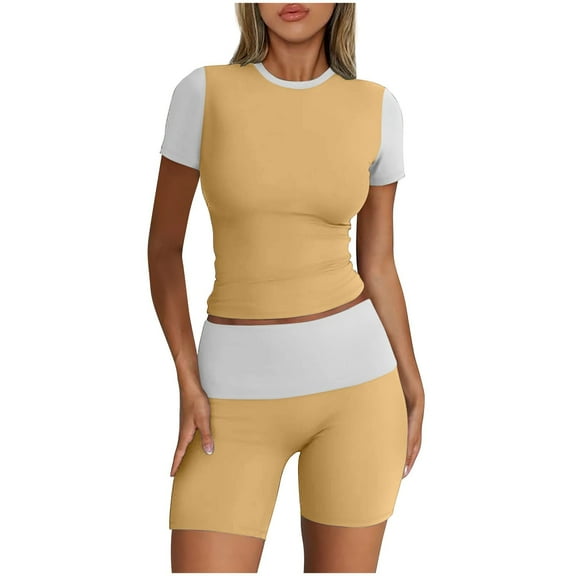 Chbgutlmr Workout Sets for Women 2 Piece Crewneck Short Sleeve Tops High Waisted Shorts Athletic Yoga Outfits