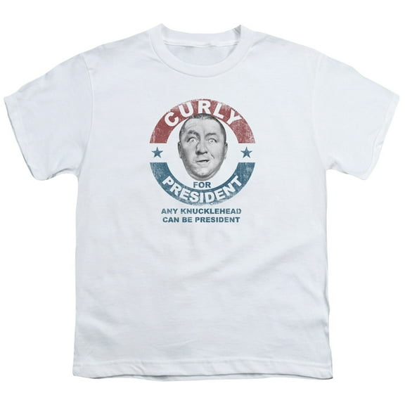 Three Stooges Curly For President S/S Youth 18/1 T-Shirt White