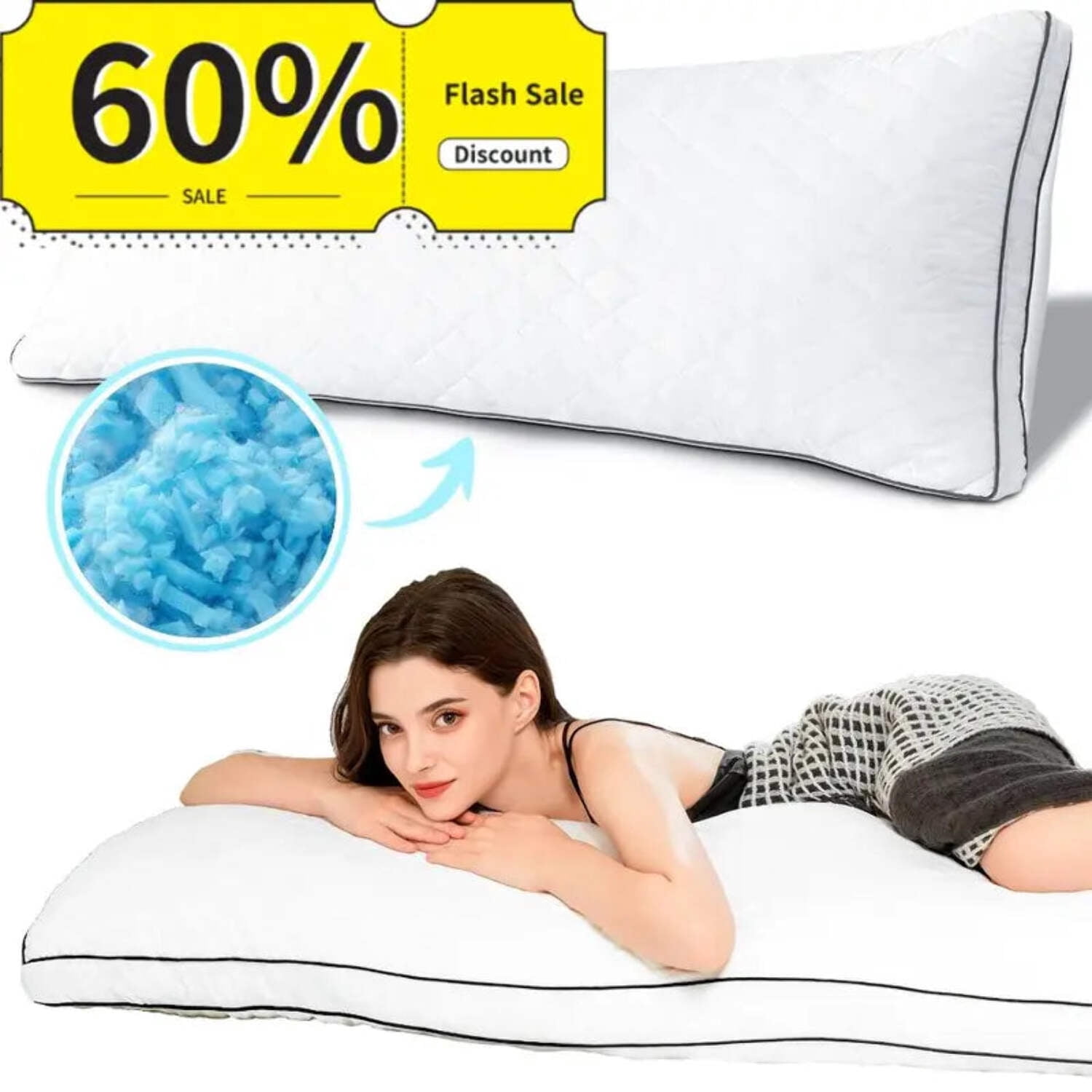【Labor Day】Elnido QUEEN Memory Foam Body Pillow,Firm  Fluffy Long Bed Pillows for Sleeping,Large Body Pillows for Adults
