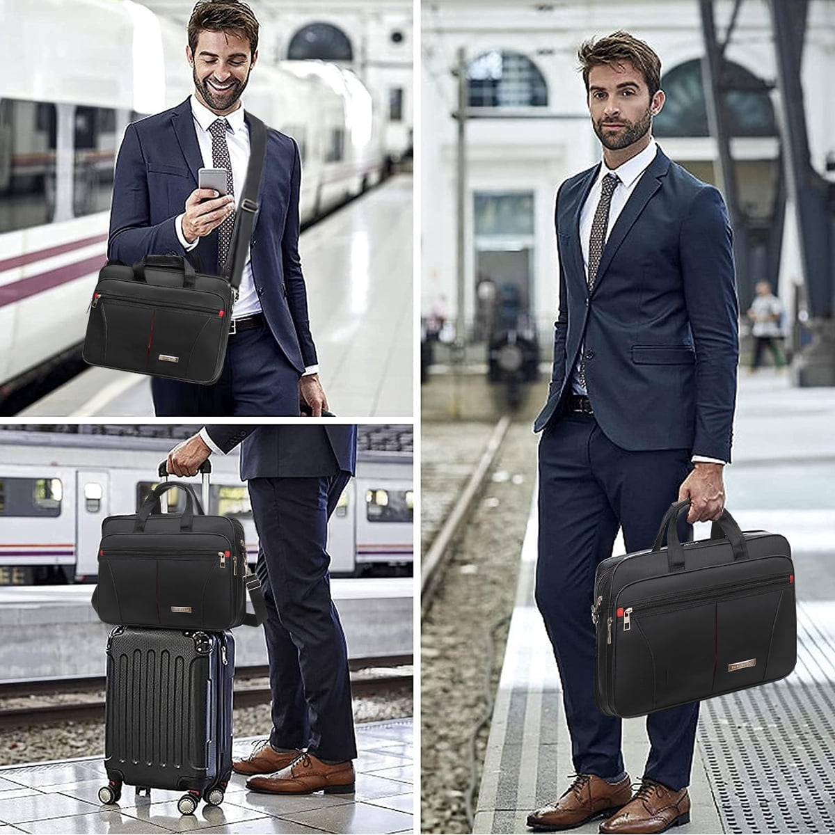 Queentrade Laptop Bag Premium Laptop Briefcase Fits up to 15.6 inch Laptop Water-Repellent Shoulder Messenger Bag Computer Bag for Travel/Business/Men/Women-Black