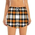 thumbnail image 2 of Xecao's Orange Plaid for a double-layer running short for women, perfect for gym, tennis, and more, featuring a convenient pocket., 2 of 9
