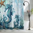 thumbnail image 2 of Retro Blue Seahorse Shower Curtain, 36" x 72", Starfish Coral Marine Life Ocean Waterproof Bathroom Curtain Washable Shower Curtain Set with 12 Hooks, 2 of 8