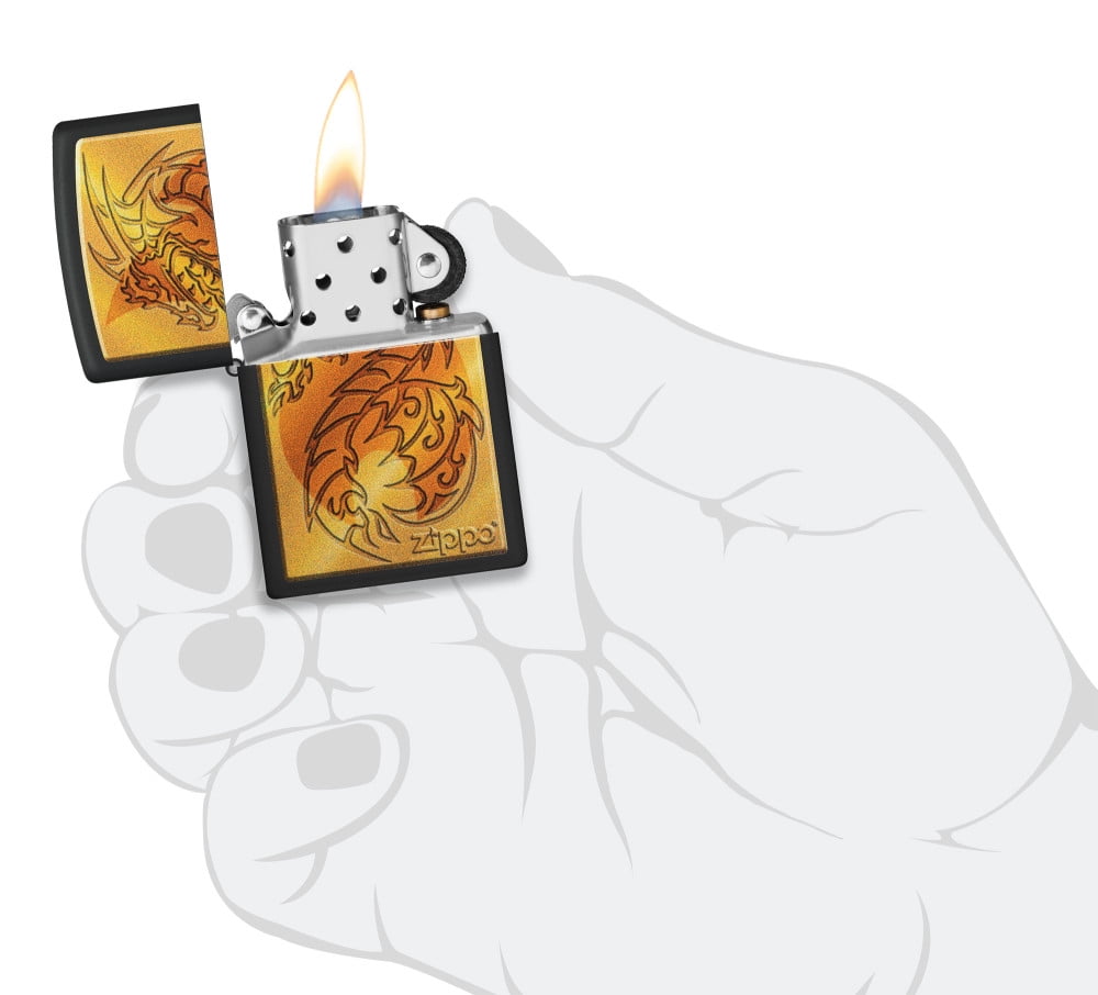 Zippo Flame and Dragon Black Matte Pocket Lighter