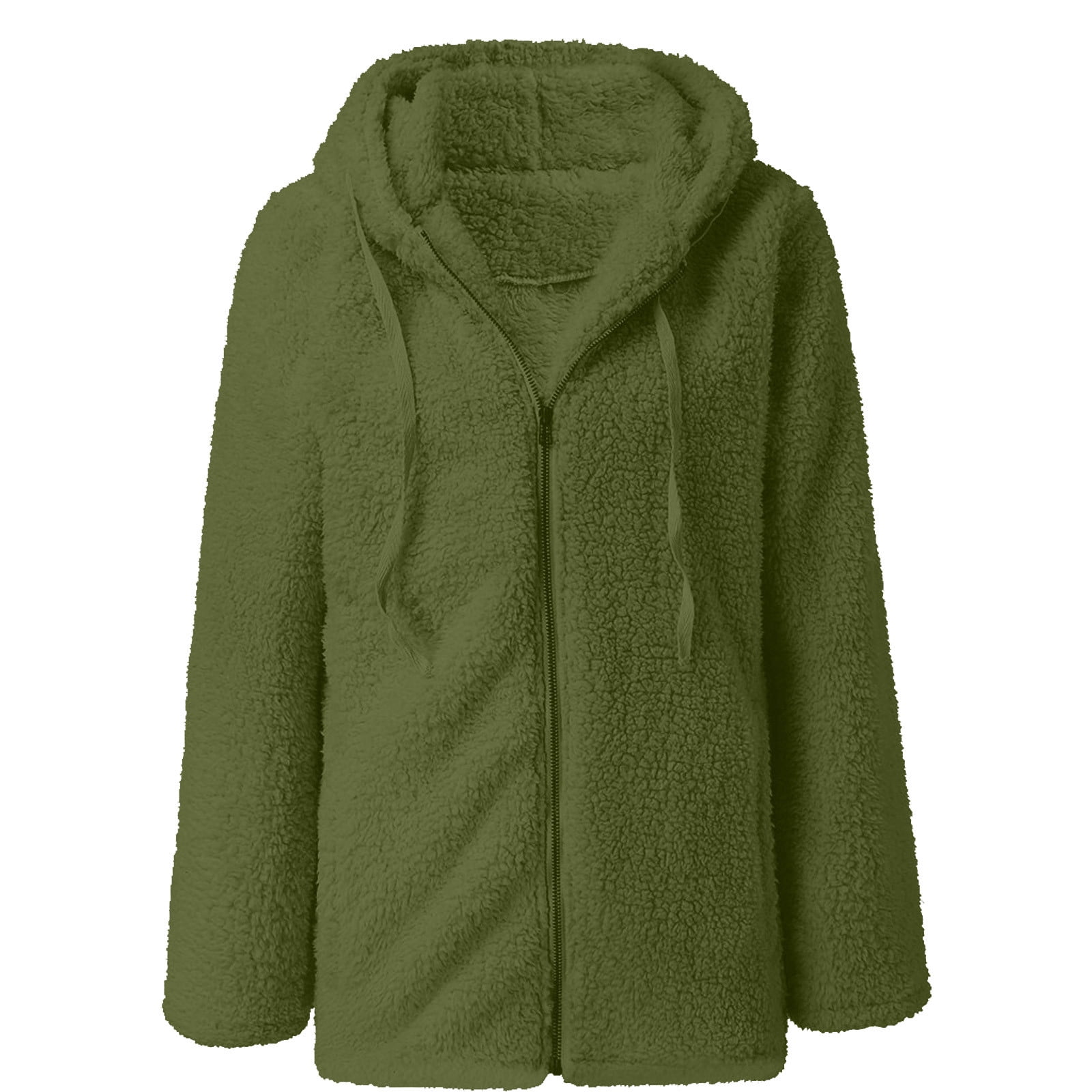 Dezsed Womens 2023 Winter Fuzzy Fleece Jacket Women Casual Solid Long Sleeve Zipper Hooded Plush Warm Sweatshirt Tops ArmyGreen XXL