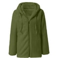 thumbnail image 4 of IROINNID Shearling Jacket for Women Casual Solid Winter Warm Jacket Zipper Hooded Plush Warm Loose Soft Coat,Olive Green, 4 of 5