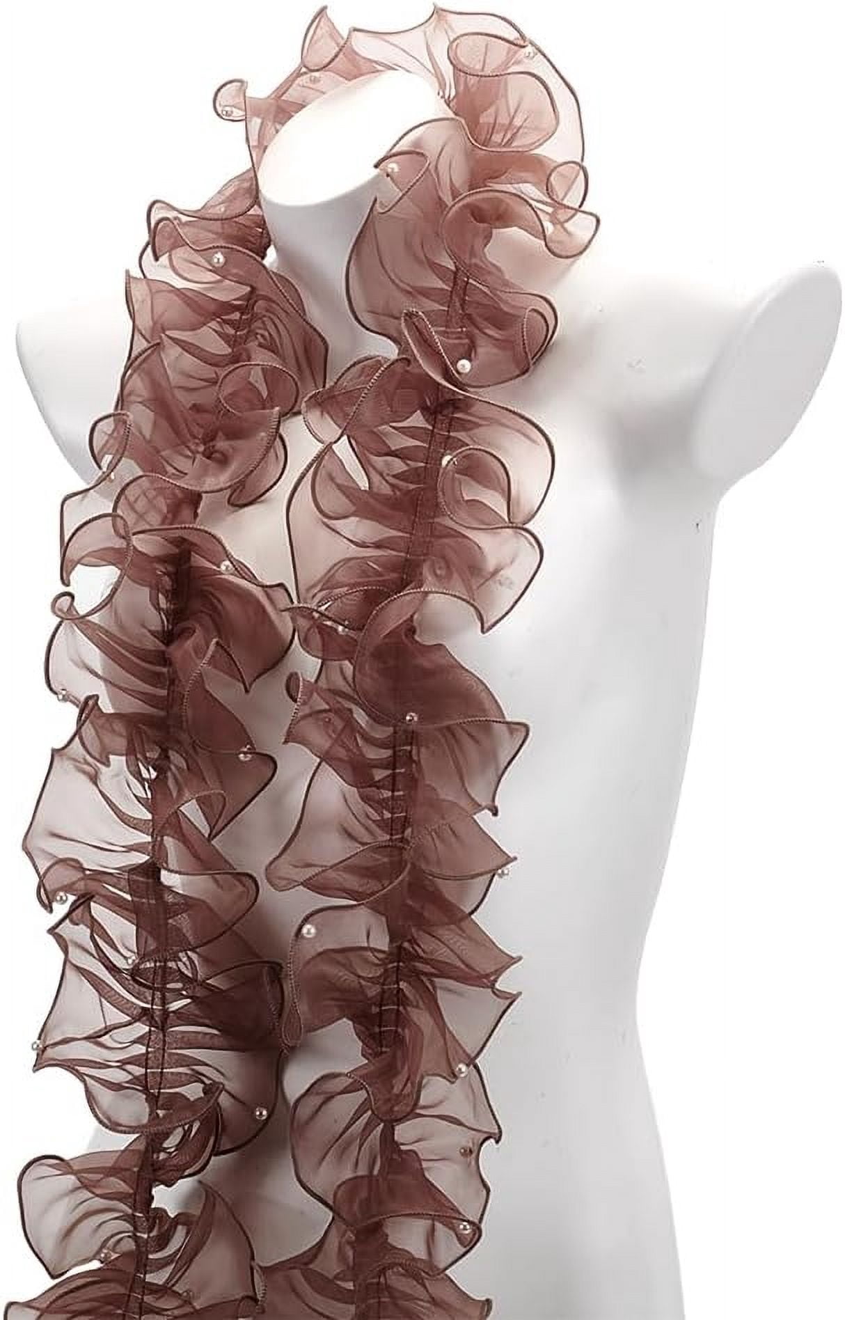 1set 5 Yards Pleated Organza Pleated Lace Ribbon Ruffled Ribbon with Plastic Beads Garment Accessories Coffee 4-7/8 inch(125mm)