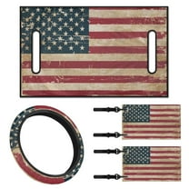 Jeiento Golf Cart Seat Cover 4 Piece with Steering Wheel Cover and Golf Cart Flags American Flag Golf Cart Seat Cushions Cover 13-14 Inch Steering Wheel Covers 2PCS Golf Cart Banner