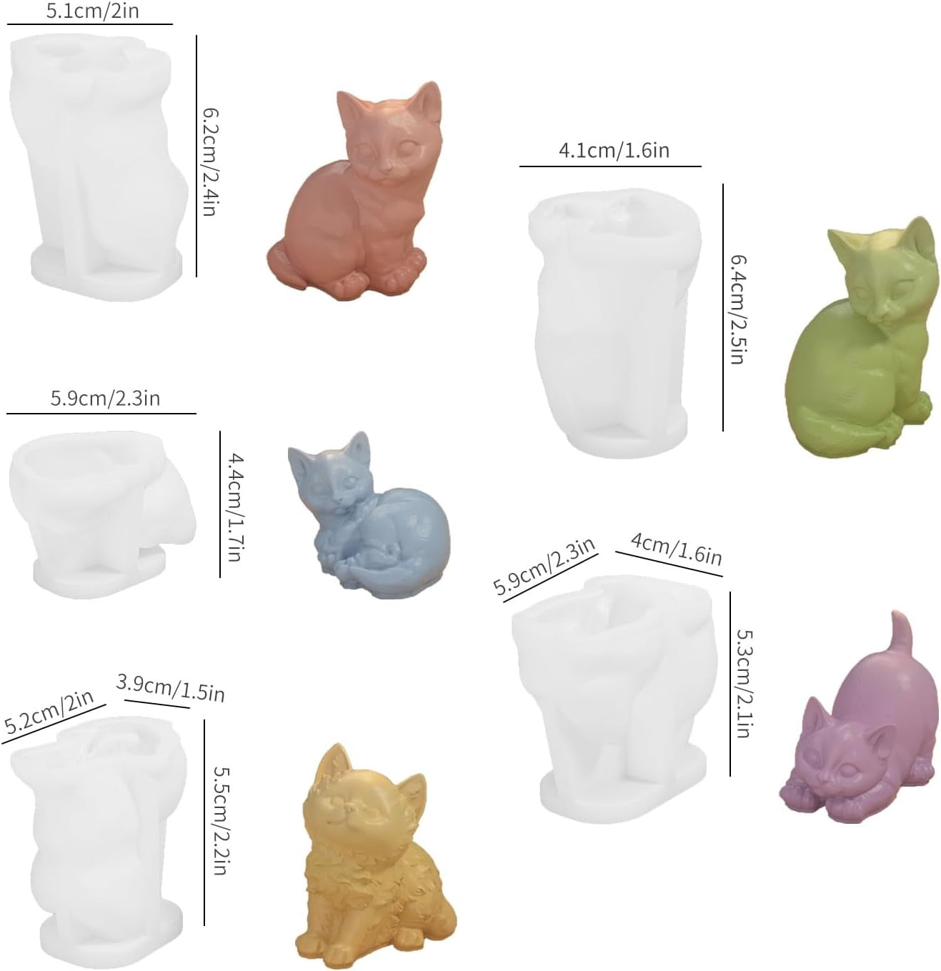 ABCISI 5 Cat Silicone Molds, Cute Mini Kitten Candle Mold for Soap Soy Wax DIY Handcraft, Animal Resin Molds, Gift for Wedding Party Home Dinner Festive Days Car Decoration