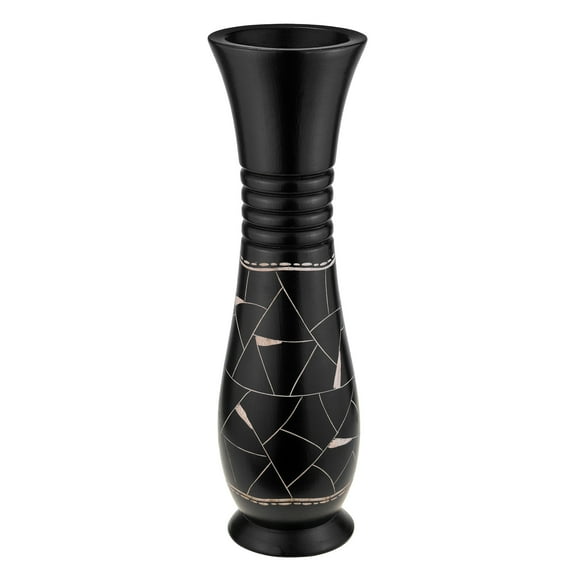 Unique Patterned Mosaic Black 14-inch Natural Mango Tree Wooden Vase