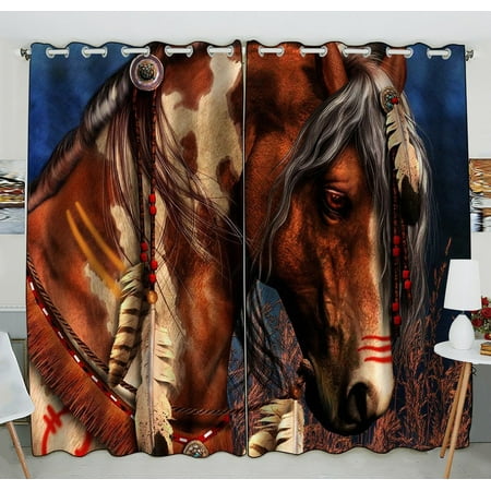 Cleveland Indians Window - GCKG Indian War Horse Blackout Curtains Window treatment Panel Drapes 52(W) x 84(H) inches (Two Piece)
