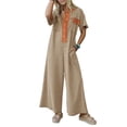 thumbnail image 2 of Summer Women Short Sleeve Button Down Casual Loose Wide Leg One Piece Jumpsuit, 2 of 6