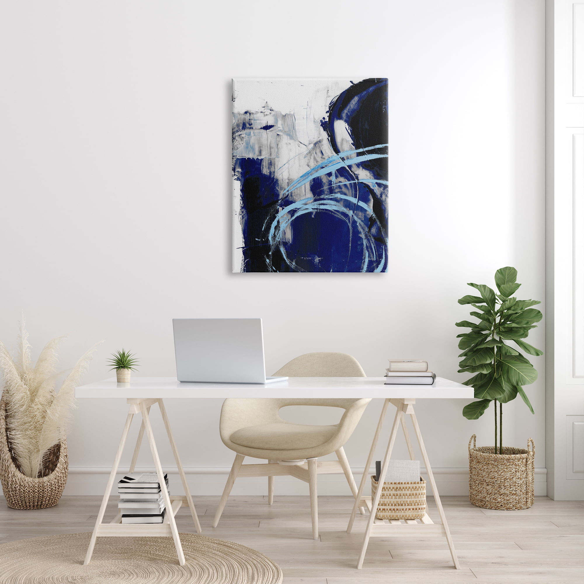Stupell Industries Lively Indigo Blue Abstraction Chaotic Line Collage Abstract Painting Gallery Wrapped Canvas Print Wall Art, 30 x 40