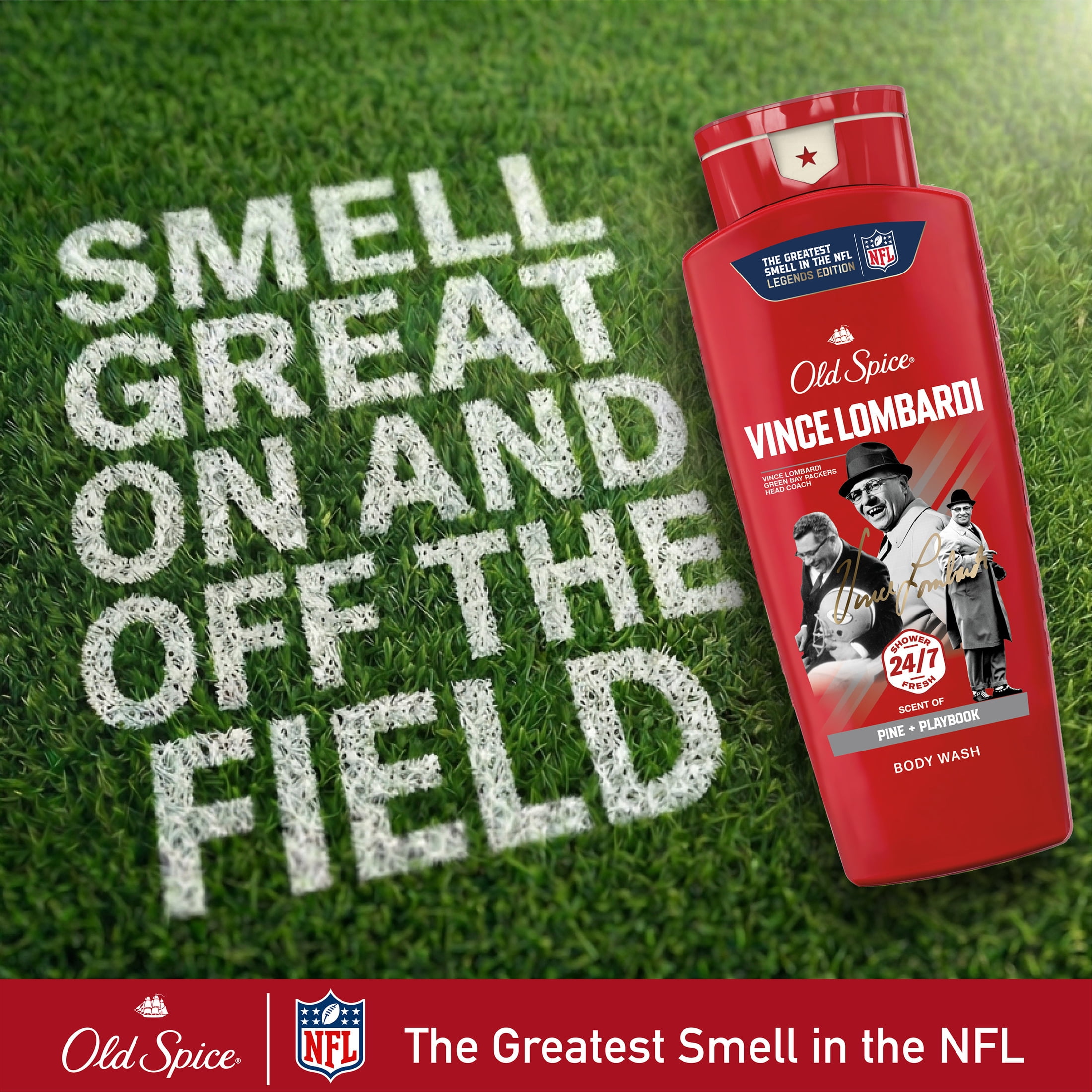Old Spice Body Wash for Men, NFL Collection, Vince Lombardi, Scent of Pine + Playbook, 24 fl oz