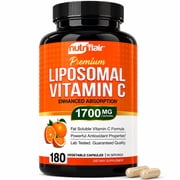 NutriFlair Liposomal Vitamin C 1700mg, 180 Capsules - High Absorption Multi-Form Fat-Soluble Vitamin C Capsules