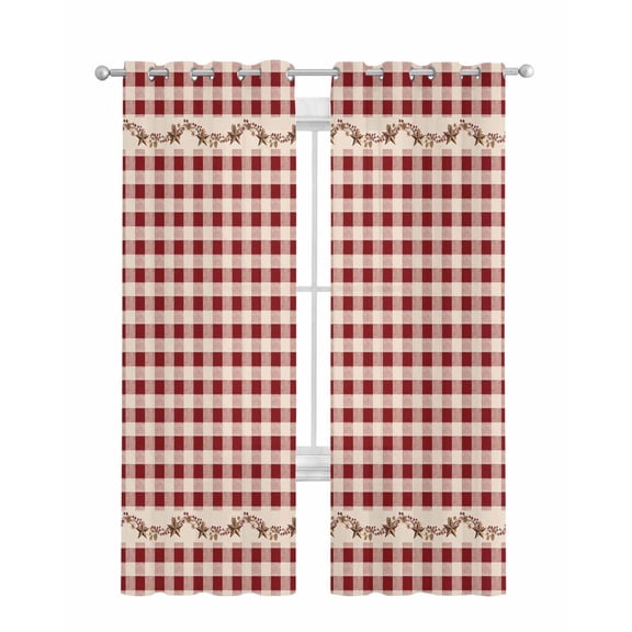 Western Texas Star Retro Sheer Curtains 63 Inch Length 2 Panels Set for Living Room/Bedroom, Country Vintage Red Beige Plaid Kitchen Curtains Grommet Semi-Sheer Curtains Window Treatments 42"x63"x2