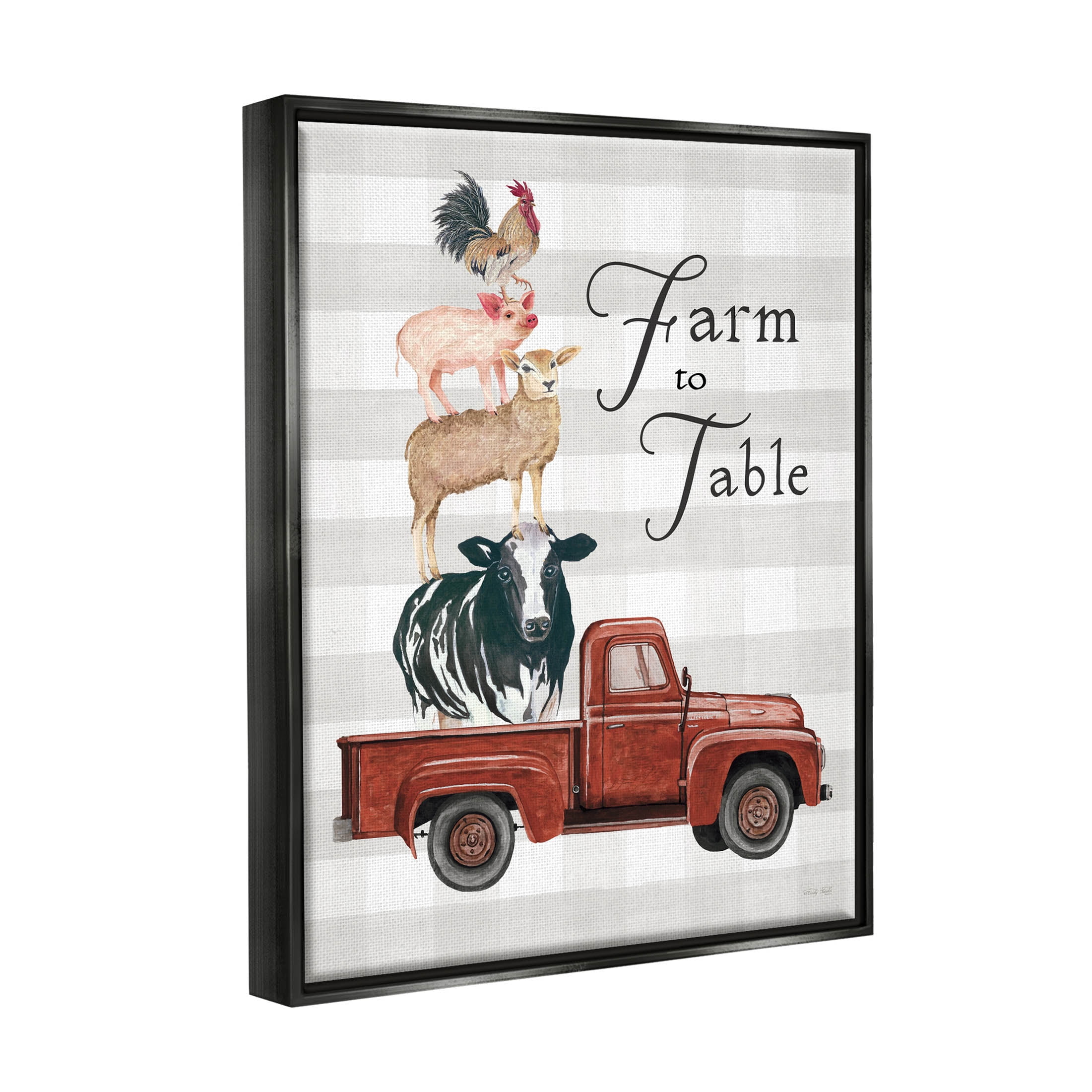 Stupell Industries Farm To Table Stacked Animals Graphic Art Jet Black Floating Framed Canvas Print Wall Art, Design by Cindy Jacobs