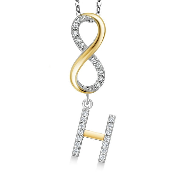 Gem Stone King 10K Yellow Gold and 925 Sterling Silver White Lab Grown Diamond Initial Letter Charm Infinity Pendant Necklace for Women by Keren Hanan with 18 inch Chain