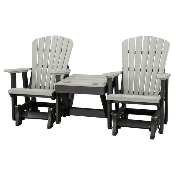 HomeStock Global Glam Double Glider with Center Table in Light Gray and Black