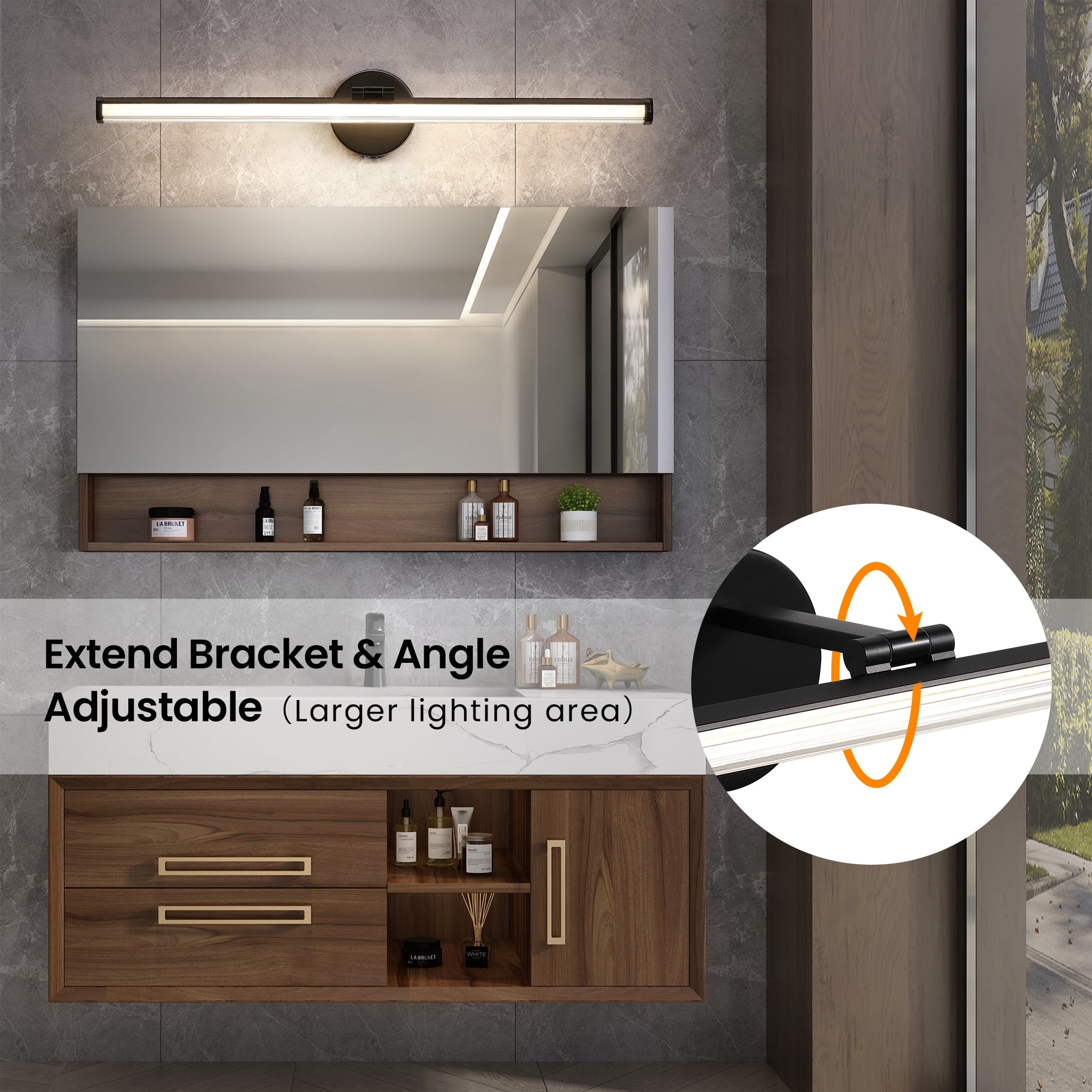 KAISITE Modern LED Bathroom Vanity Light 24W 4000K LED Bathroom Lighting Fixture Angle Adjustable 30 Inch Modern Vanity Light Bar for Bedroom Living Room