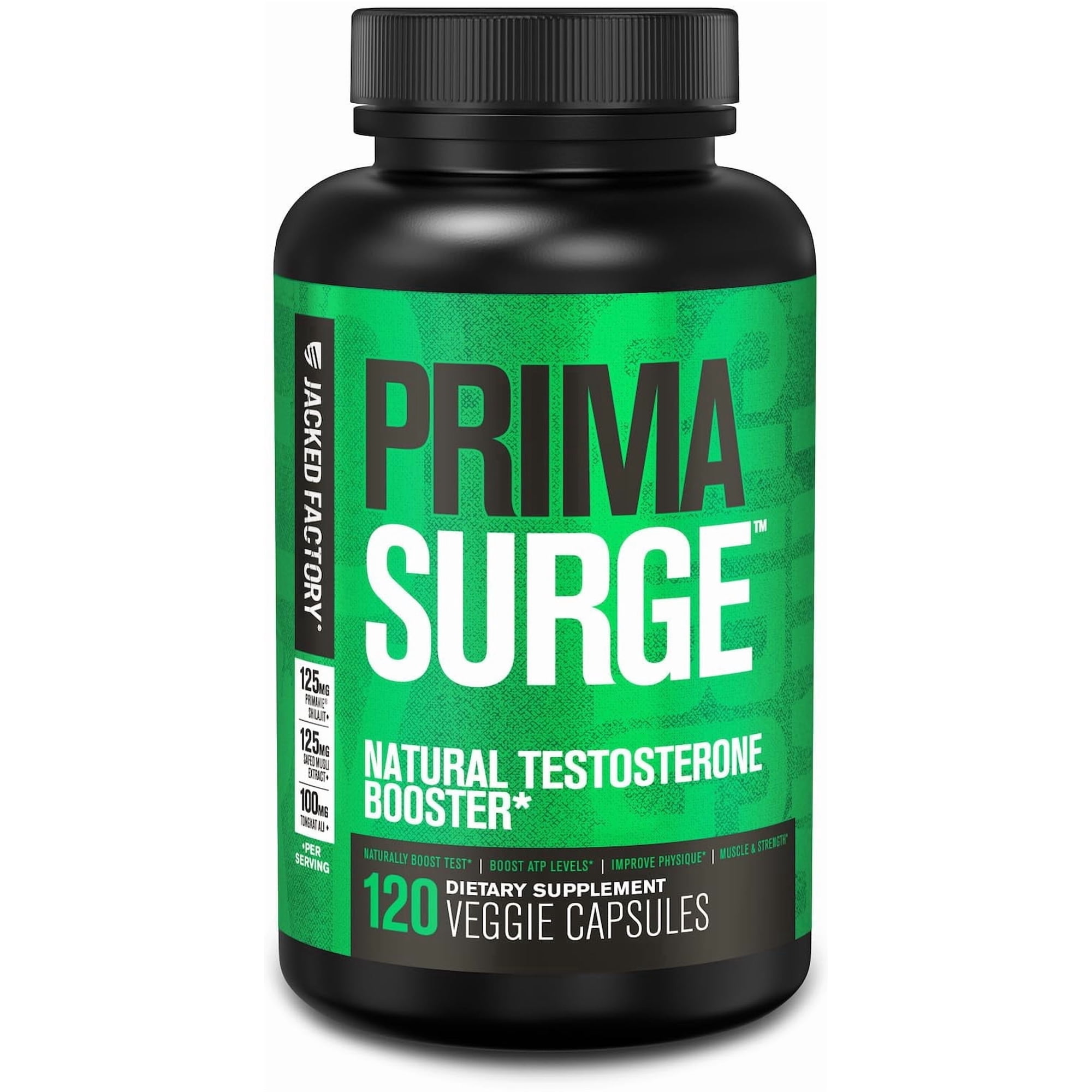 Jacked Factory Testosterone Booster for Men PRIMASURGE - w/Tongkat Ali, PrimaVie, Ashwagandha - Boost Vitality, Muscle Growth & Energy | Natural Test Booster Supplement - 120 Veggie Pills