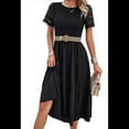 thumbnail image 1 of Vestido Elegante de y Verano para Mujer, Color Liso, con Cuello Redondo y Aberturas Negro S, 1 of 10
