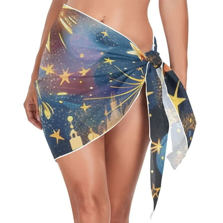 Starry Sky with Stars Women Coverups Beach Cover Up Chiffon Swimsuit Bikini Wrap Short Skirt Beach Slit Tie Waist