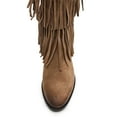 thumbnail image 3 of YDN Women Round Toe Tassels Mid Calf Boots Flats Pull On Fringed Low Heels Winter Fall Party Festival Shoes Size 7 Brown, 3 of 4