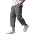 thumbnail image 2 of Trikvn Linen Capris Men Loose Fit Summer Casual Drawstring Elastic Waist Cropped Pants Breathable Beach Vacation Trousers with Pockets, 2 of 6