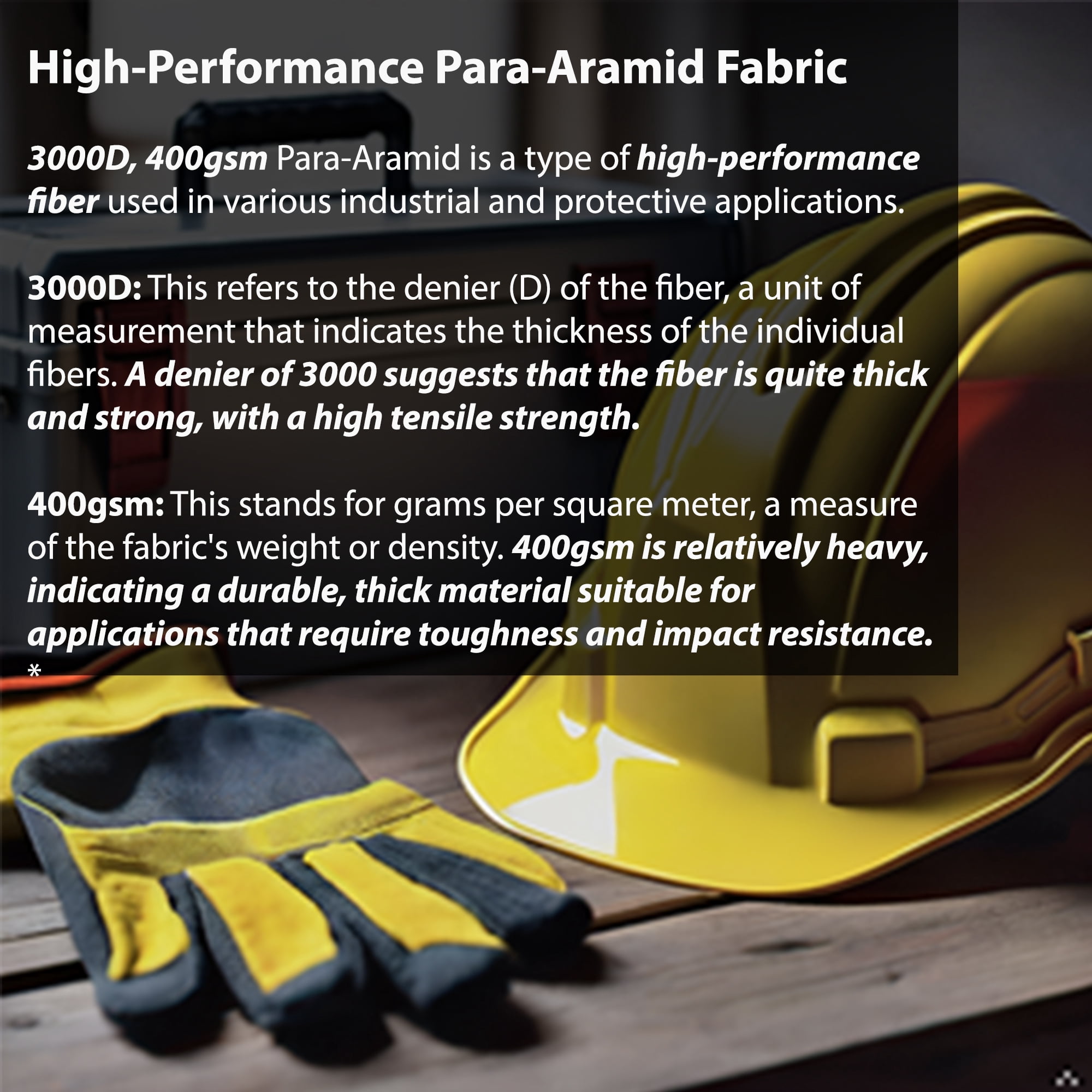 High Strength Aramid Woven Fabric 400GSM Para Aramid 3000D Temperature & Cut Resistant Fabric (16 inches x 36 inches)