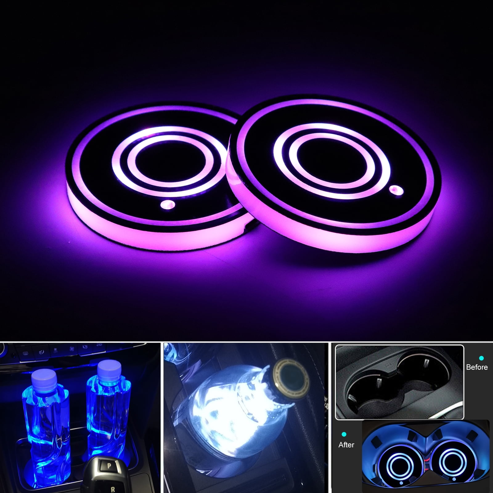 2pcs LED Car Cup Holder Lights, EEEkit 
