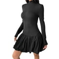 thumbnail image 2 of Women Long Sleeve Bubble Mini Dress Bodycon Mock Neck Casual Cocktail Club Party Dresses Black L, 2 of 9
