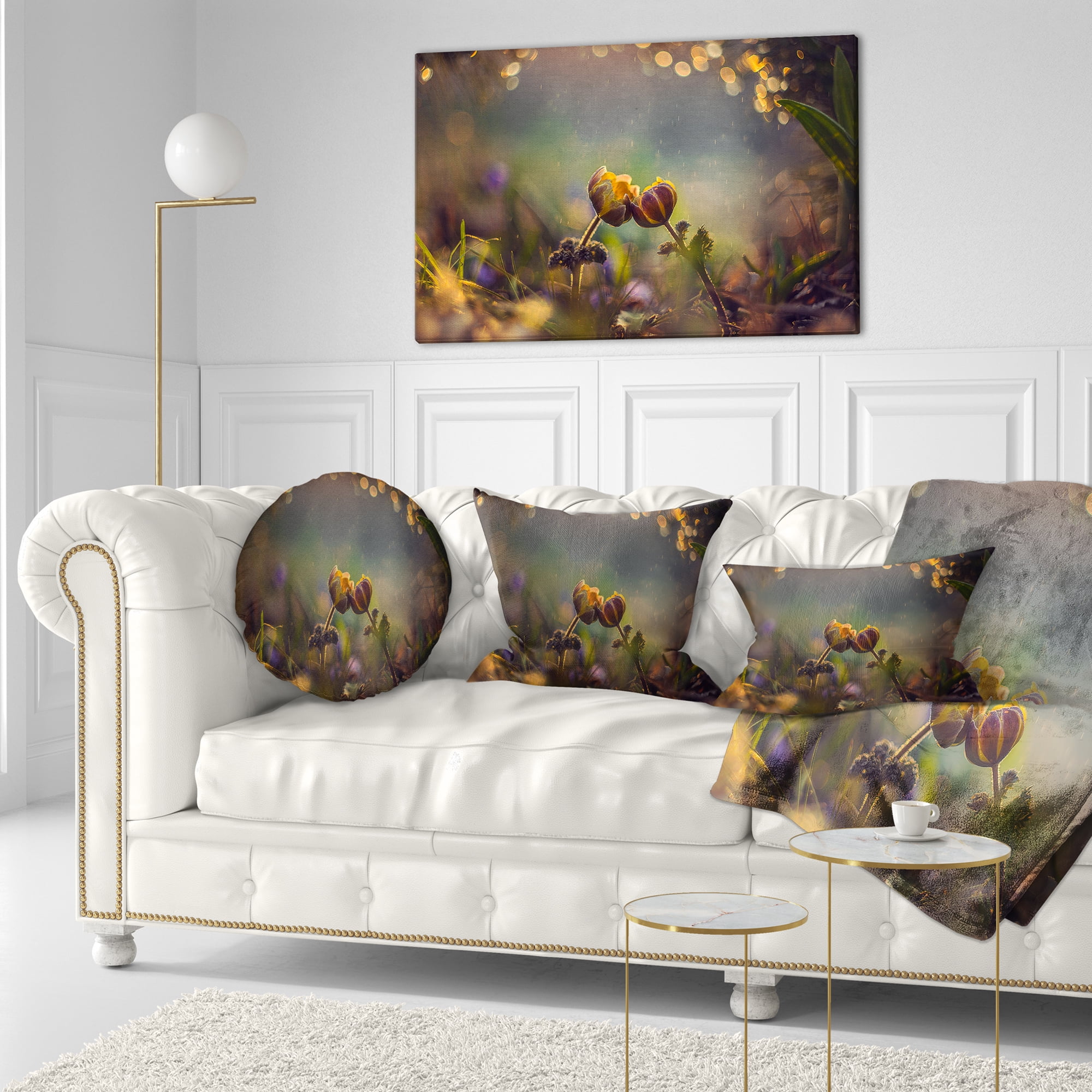 Designart Two Spring Flowers - Floral Throw Pillow - 12x20